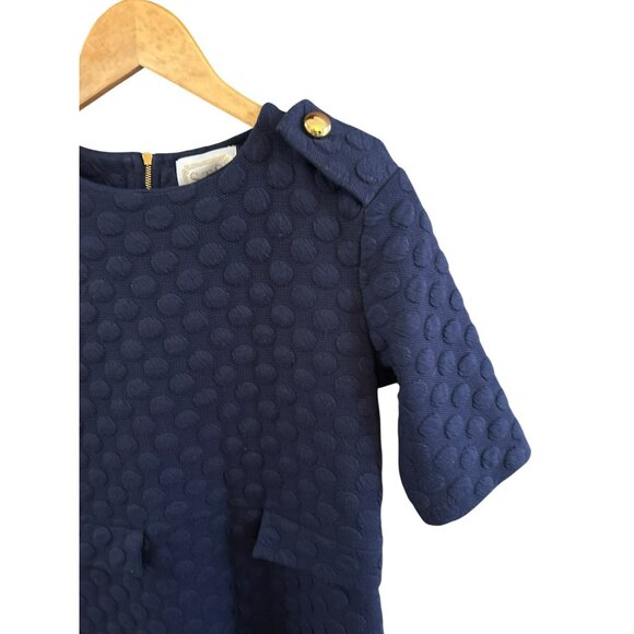 Sail To Sable Textured Navy Blue Short Sleeve Dress With Gold Accents Size 6 - Picture 2 of 5